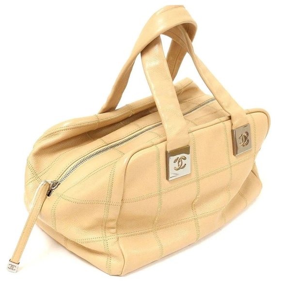 AUTHENTIC 2004 CHANEL LAX SQUARE STITCH CAFE o'LAIT SOFT CAVIAR LEATHER HANDBAG - Picture 6 of 12